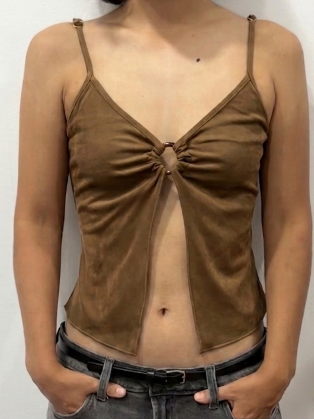 minimalist/ festive/ western Brown Suede Cami